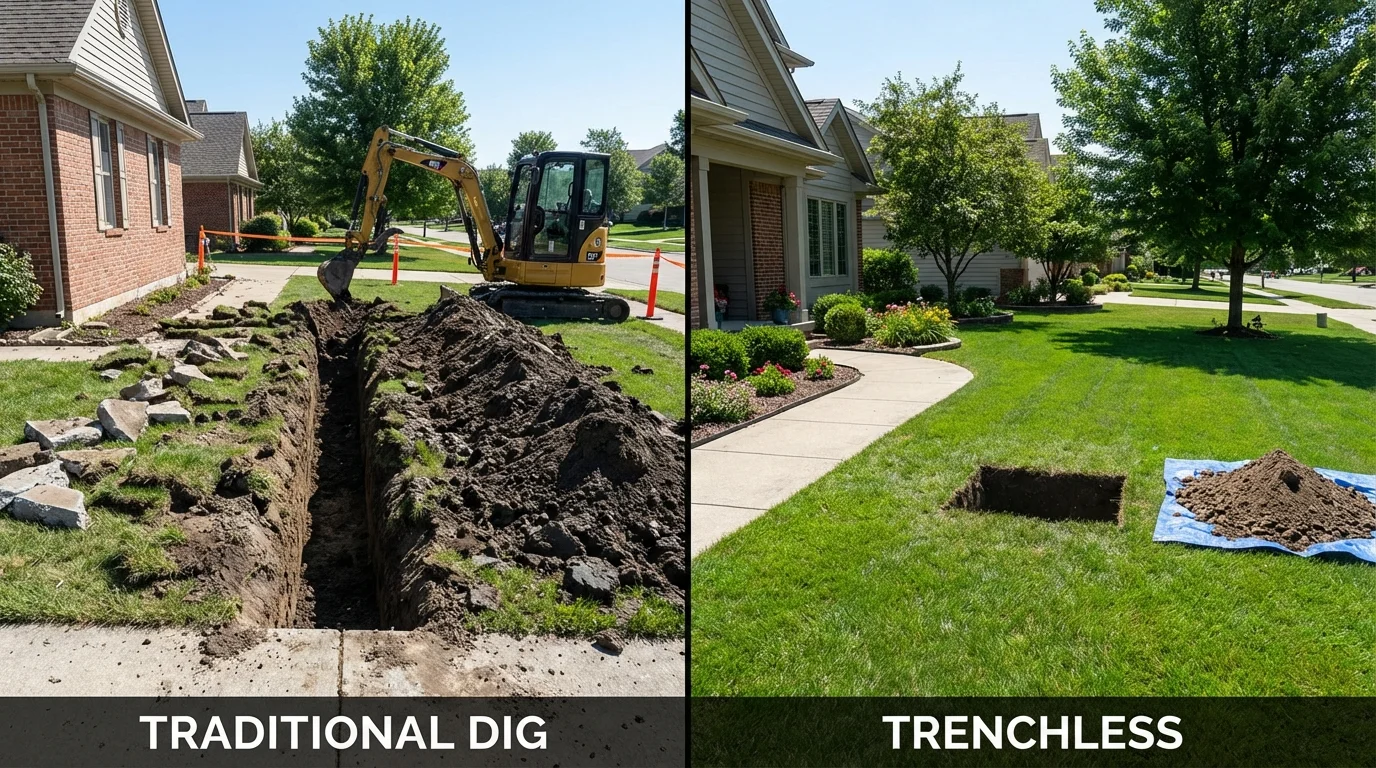 Trenchless sewer repair with minimal yard damage versus traditional excavation in Piggott, AR